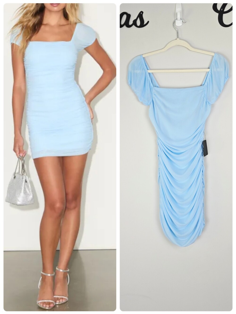 Lulus Sensational Instincts Blue Mesh Ruched Bodycon Mini Dress Size Small NWT